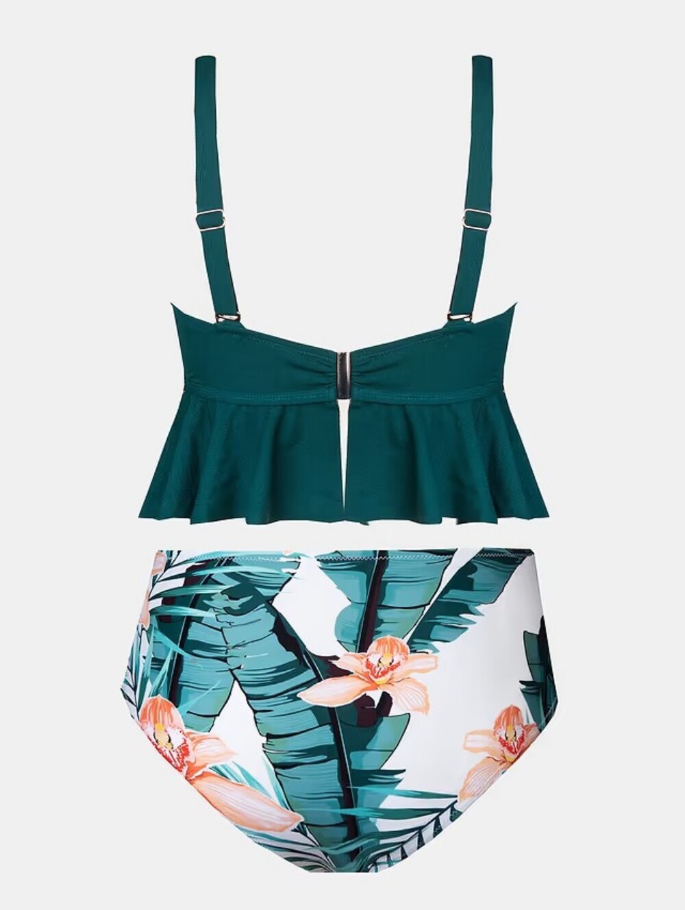 NWT Cupshe High Waisted Green and Floral Ruffled Bikini - Picture 5 of 12